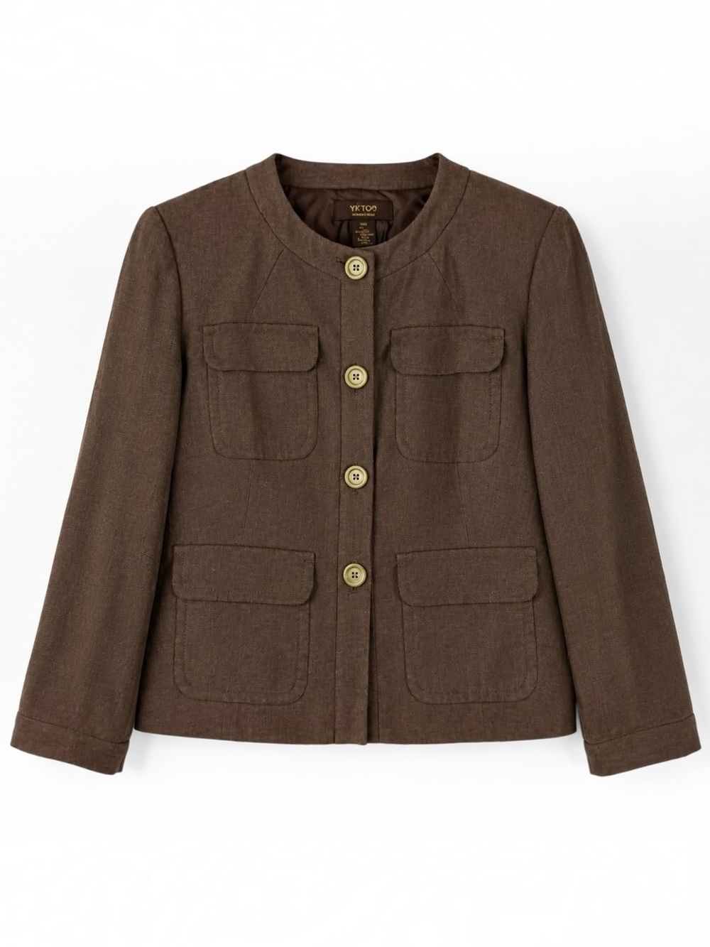 Victor Alfaro Silk Linen Brown Utility Blazer Jacket 12P